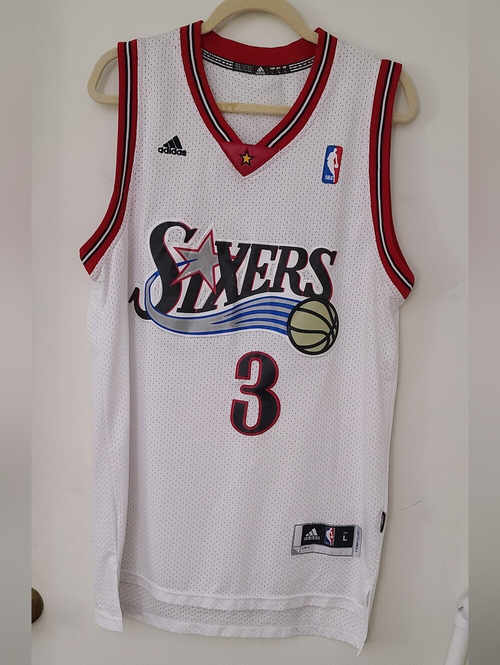 Adidas Allen Iverson #3 Philadelphia 76ers NBA Basketball Jersey White Mens Sz L